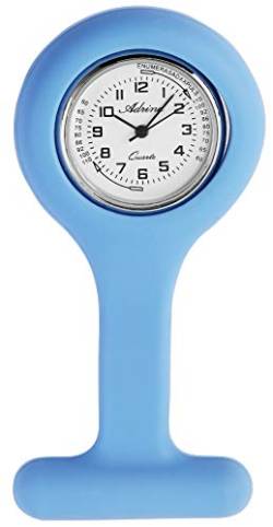 Adrina Unisex – Uhr Krankenschwesteruhr Silikon Ansteckuhr Analog Quarz 410000X (Blau/Silberfarbig) von Adrina
