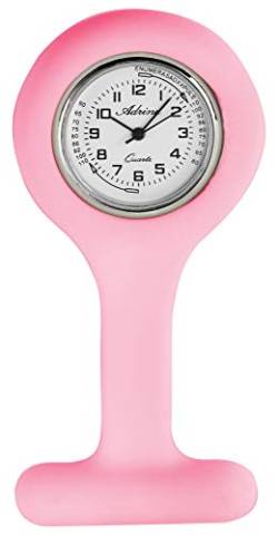 Adrina Unisex – Uhr Krankenschwesteruhr Silikon Ansteckuhr Analog Quarz 410000X (Rosa/Silberfarbig) von Adrina