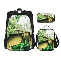 AeRko 3-teiliges Set Dinosaurier bedruckt Jungen Rucksack Lunchbox Federmäppchen Set Verstellbare Schulter 16 Zoll Rucksäcke (Farbe: B) von AeRko