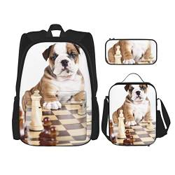 AeRko 3-teiliges Set Niedlicher Hund bedruckt Jungen Rucksack Lunchbox Federmäppchen Set Verstellbare Schulter 40,6 cm Rucksäcke (Farbe: A) von AeRko