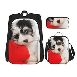 AeRko 3-teiliges Set niedlicher Hund bedruckt Jungen Rucksack Lunchbox Federmäppchen Set verstellbare Schulter 40,6 cm Rucksäcke (Farbe: D) von AeRko