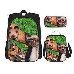 AeRko Mittelschule Student Rucksack Mittagessen Tasche Set Stifttaschen Mode Langlebig Große Büchertasche Niedlicher Tierdruck (Farbe: C) von AeRko