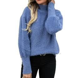 Frauen Pullover lose Flauschige Fuzzy-Pullover Pullover Herbst Winter Casual hohen Hals solide Farbe Langarm Strickpullover Top von AeasyG