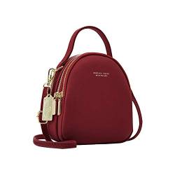 Aeeque Damen Rucksäcke Mini, 3 Reißverschluss Universal Kunstleder Kleiner Tasche für Mädchen Frauen,Groß Kapazität Multifunction Klein Umhängetasche und Handtasche für Party/Reise, Weinrot von Aeeque