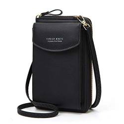 Aeeque Handy Umhängetasche PU Leder Klein Tasche,Damen Schultertasche Crossbody Geldbörse mit Phone Taschen unter 6,5 Zoll,Reißverschluss Handytasche zum Umhängen für Frauen Mädchen - Schwarz von Aeeque