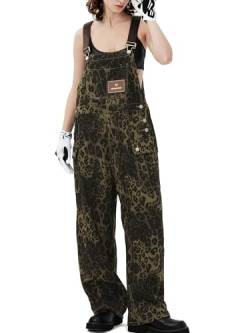 Aelfric Eden Damen Latzhose Jeans Sommer Overall Leopard Jumpsuit Hosen Denim Oversize Boyfriend Comfy Braun XL von Aelfric Eden