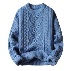 Aelfric Eden Herren Basic Pullover Damen Oversized Strickpullover Rundhals Unisex Einfarbig Pulli Gestrickt Lose Winterpullover Casual Sweater Blau-07, L von Aelfric Eden