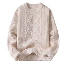 Aelfric Eden Herren Basic Pullover Damen Oversized Strickpullover Rundhals Unisex Einfarbig Pulli Gestrickt Lose Winterpullover Casual Sweater Weiß-7, M von Aelfric Eden