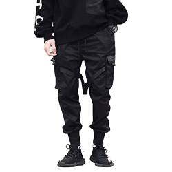 Aelfric Eden Herren Hosen Techwear Cargohose Kordelzug Hip Hop Streetwear Punk Jogginghose mit Taschen Schwarz XL von Aelfric Eden