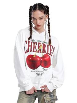 Aelfric Eden Herren Oversized Hoodie Pullover Y2K Vintage Kapuzenpullover Damen Sweatshirt mit Cherry Druck Weiß XL von Aelfric Eden