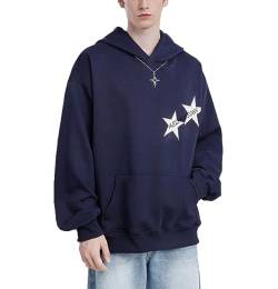 Aelfric Eden Herren Oversized Vintage Hoodie Lose Stern Pullover mit Kapuze Basic Kapuzenpullover Hip Hop Kapuze Sweatshirt mit Tasche Dunkelblau-3, L von Aelfric Eden