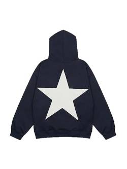 Aelfric Eden Herren Oversized Vintage Hoodie Lose Stern Pullover mit Kapuze Basic Kapuzenpullover Hip Hop Kapuze Sweatshirt mit Tasche Dunkelblau-3, M von Aelfric Eden