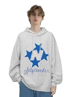 Aelfric Eden Herren Oversized Vintage Hoodie Lose Stern Pullover mit Kapuze Basic Kapuzenpullover Hip Hop Kapuze Sweatshirt mit Tasche Grau-2, L von Aelfric Eden