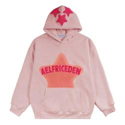 Aelfric Eden Herren Oversized Vintage Hoodie Lose Stern Pullover mit Kapuze Basic Kapuzenpullover Hip Hop Kapuze Sweatshirt mit Tasche Rosa-1, L von Aelfric Eden