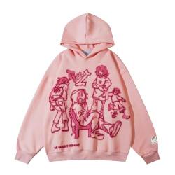 Aelfric Eden Herren Pullover Hoodie Oversize Vintage Hooded Sweatshirt Damen Cartoon Graphic Letter Print Kapuzenpullover Rosa von Aelfric Eden