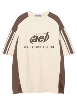 Aelfric Eden Herren Sommer Tshirt Lang Deman Oversize Logo Print Rundhals Baumwolle Basic Tee Sportshirt Jersey mit Stripe Raglan Sleeve Weiß von Aelfric Eden