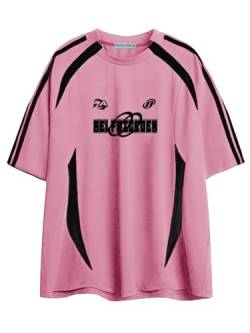 Aelfric Eden Herren Sommer Tshirt mit Aufdruck Vintage Casual Fußball Trikot Damen Oversized Soccer Jersey Shirt Rosa von Aelfric Eden