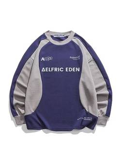 Aelfric Eden Herren Sweatshirt Damen Classic Crewneck Vintage Colorblock Pullover Raglan Langarmshirt mit Logodruck Blau von Aelfric Eden