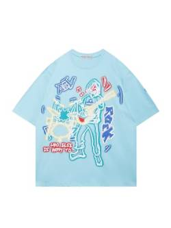 Aelfric Eden Herren Tshirt Oversized T-Shirt Damen Sommer Rundhals Tee Cartoon Graphic Oberteile Y2K Vintage Harajuku Tops Blau-1, S von Aelfric Eden