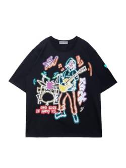 Aelfric Eden Herren Tshirt Oversized T-Shirt Damen Sommer Rundhals Tee Cartoon Graphic Oberteile Y2K Vintage Harajuku Tops Schwarz-1, M von Aelfric Eden