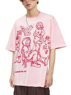 Aelfric Eden Oversize T-Shirt Herren Tee Shirts Unisex Sommer Basic Tops Baumwolle Oberteil Rundhals Aufdruck Bluse T-Shirt für Männer Rosa M von Aelfric Eden