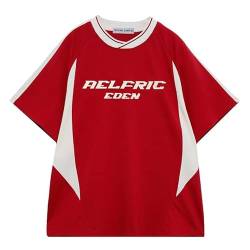 Aelfric Eden T-Shirt Sommer Herren Tshirt Damen Oversize Baseball Oberteile Fußball Trikot Kurzarm Vintage Casual Tee Sportshirt Rot S von Aelfric Eden