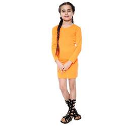 Aelstores Bodycon Midi-Kleid für Mädchen, einfarbig, lang, Stretch, Rundhalsausschnitt, 5–14 Jahre Gr. 11-12 Jahre, neon-orange von Aelstores