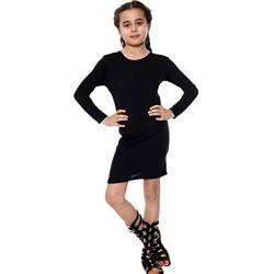 Aelstores Bodycon Midi-Kleid für Mädchen, einfarbig, lang, Stretch, Rundhalsausschnitt, 5–14 Jahre Gr. 5-6 Jahre, Schwarz von Aelstores