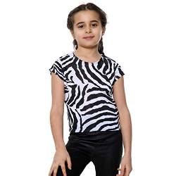 Mädchen Crop Top Zebra Print Animal Striped Stretch T-Shirt Sommer Neon Tee Tops 5-14 Jahre Gr. 11-12 Jahre, weiß von Aelstores