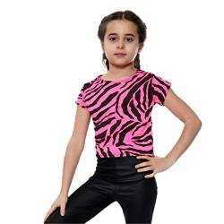 Mädchen Crop Top Zebra Print Animal Striped Stretch T-Shirt Sommer Neon Tee Tops 5-14 Jahre Gr. 13-14 Jahre, neon pink von Aelstores