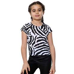 Mädchen Crop Top Zebra Print Animal Striped Stretch T-Shirt Sommer Neon Tee Tops 5-14 Jahre Gr. 5-6 Jahre, weiß von Aelstores