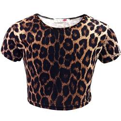 Mädchen Crop Top und Leggings Set Leopard Print Outfit Kurzarm T-Shirt Tee Alter 5-13 Jahre Gr. 11-12 Jahre, Bauchfreies Top von Aelstores