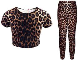 Mädchen Leopard Crop Top T-Shirt Leggings Kinder Tier Leopard Print Mode Stilvoll Trendy Leggings Alter 5-13 Jahre Gr. 158, Set von Aelstores