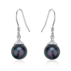 Perlenohrringe für Frauen Sterling Silber schwarze Perle Tropfen Ohrringe schwarze Perle Ohrringe baumeln Geschenk für Frauen, Jugendliche Mädchen mit Geschenk Box von Aeneas