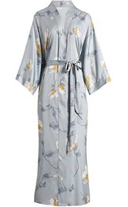 Aensso Lange Seidenkimono-Roben für Frauen, leicht & weich Blumen Brautmantel - Grau - Einheitsgröße von Aensso