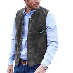 AeoTeokey Herren Anzug Weste Wildleder Vintage Casual Western Cowboy Weste(Grau,3XL) von AeoTeokey