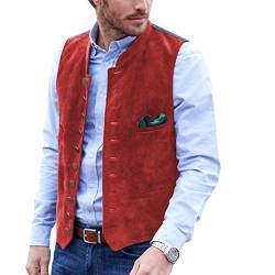 AeoTeokey Herren Anzug Weste Wildleder Vintage Casual Western Cowboy Weste(Rot,XXL) von AeoTeokey