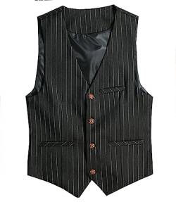 AeoTeokey Herren Nadelstreifen Weste Slim Fit Klassische Streifen Weste Hochzeit Trauzeuge Weste (Schwarz,L) von AeoTeokey