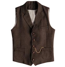 AeoTeokey Herren Tweed Anzug Weste Western Fischgrätenmuster Wolle Casual Weste für Groomsman, Kaffee, XX-Large von AeoTeokey