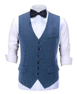 AeoTeokey Herren Vintage Anzug Weste Tweed Wolle Klassisch Formal Weste Herringbone für Jacke (Blau,4XL) von AeoTeokey