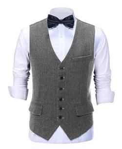 AeoTeokey Herren Vintage Anzug Weste Tweed Wolle Klassisch Formal Weste Herringbone für Jacke (Grau,XXL) von AeoTeokey