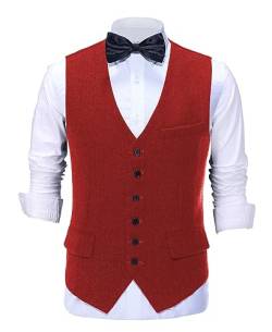 AeoTeokey Herren Vintage Anzug Weste Tweed Wolle Klassisch Formal Weste Herringbone für Jacke (Rot,XXL) von AeoTeokey