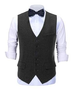 AeoTeokey Herren Vintage Anzug Weste Tweed Wolle Klassisch Formal Weste Herringbone für Jacke (Schwarz,4XL) von AeoTeokey