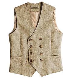 AeoTeokey Herren klassisch Wolle Tweed Anzug Weste lässig Vintage ärmellos Fischgrät Weste für Hochzeit (Champagne,L) von AeoTeokey