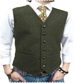 AeoTeokey Herrenanzug Tweed Weste Herringbone Klassisch Formell Smoking Weste Wolle Groomsmen (Armeegrün,3XL) von AeoTeokey