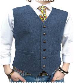 AeoTeokey Herrenanzug Tweed Weste Herringbone Klassisch Formell Smoking Weste Wolle Groomsmen (Blau,XL) von AeoTeokey