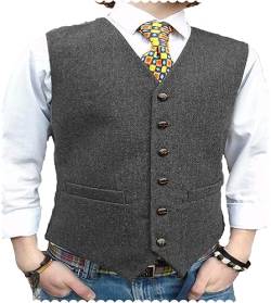 AeoTeokey Herrenanzug Tweed Weste Herringbone Klassisch Formell Smoking Weste Wolle Groomsmen (Grau,4XL) von AeoTeokey