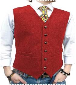 AeoTeokey Herrenanzug Tweed Weste Herringbone Klassisch Formell Smoking Weste Wolle Groomsmen (Rot,4XL) von AeoTeokey