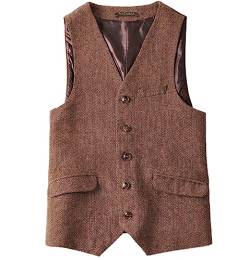 AeoTeokey Mens Classic Wolle Tweed Anzug Weste Business Vintage ärmellos Mode Weste (Brown,XL) von AeoTeokey