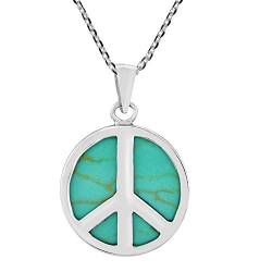 AeraVida Fashion Simulated Green Turquoise Peace Symbol Round .925 Sterling Silver Pendant Necklace | Classic Sterling Silver Necklace for Women | Accessories Jewelry Gift for Daughter von AeraVida